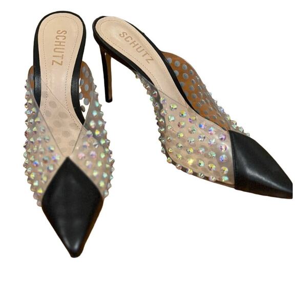 Schutz NWOB Greece Diamond Slip-On Pumps In Clear & Black Size 6.5 - Picture 5 of 7